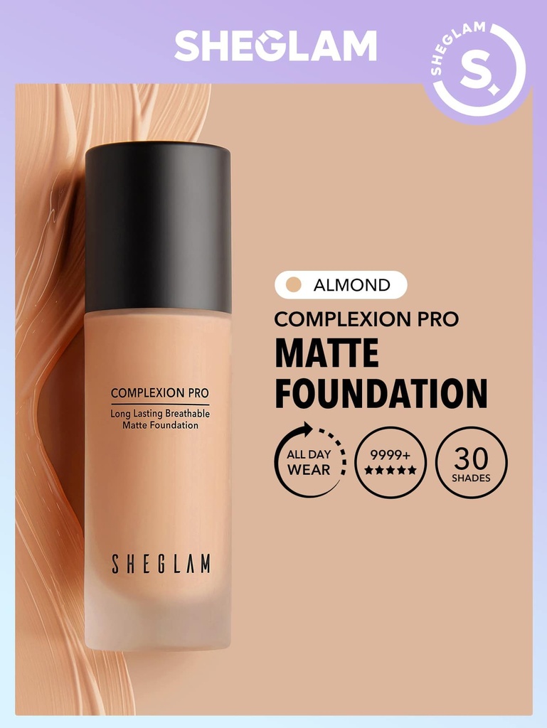 SHEGLAM Complexion pro long lasting breathable matte foundation - Almond (30ml)